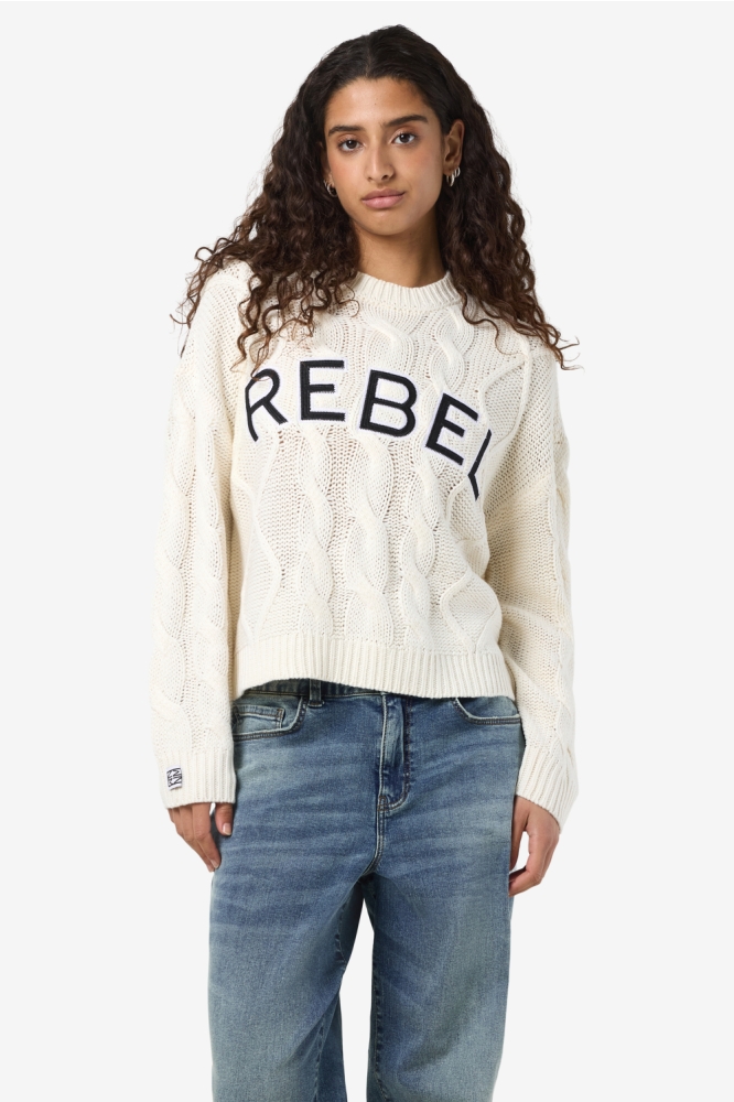 NMREBECCA L/S O-NECK CABLE KNIT 27035203 Birch/REBEL